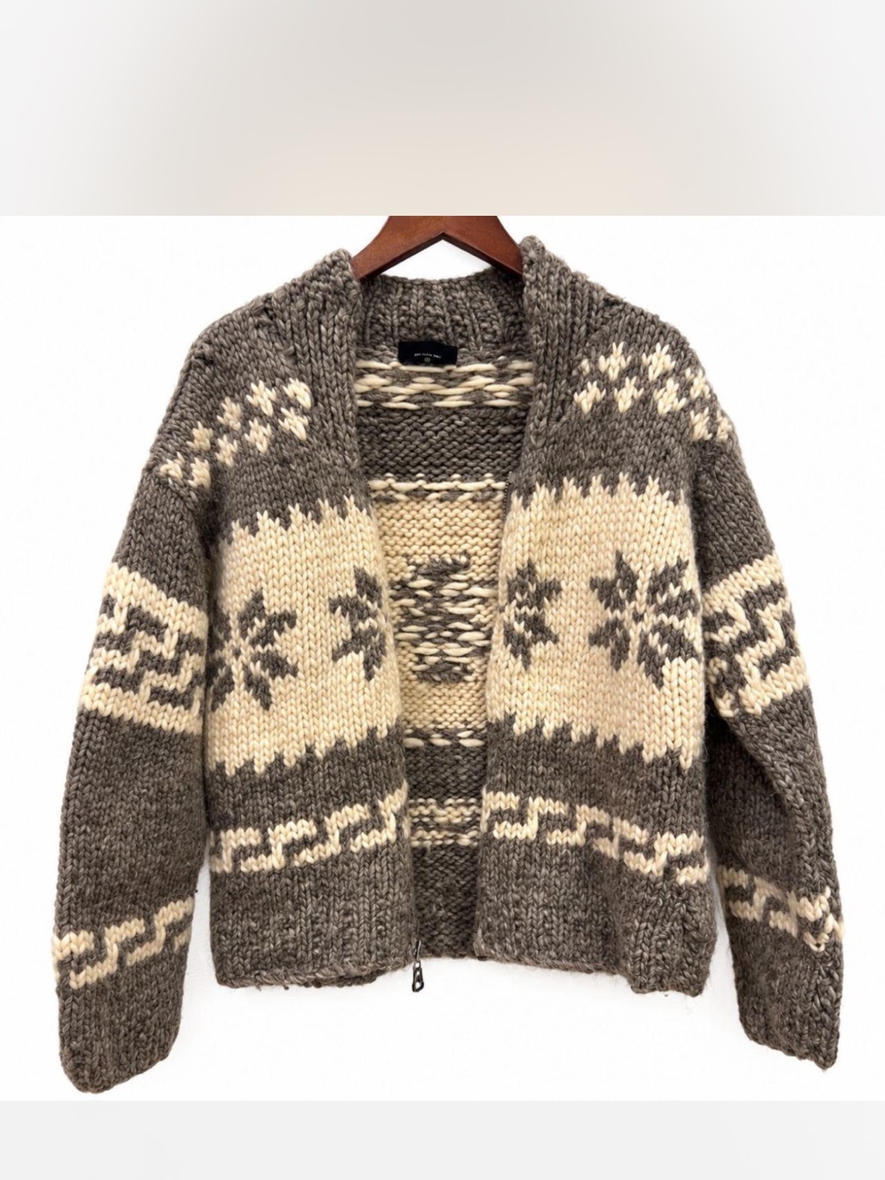 Vintage Polo Ralph Lauren Hand Knit Wool Cowichan Zip Sweater Coat Men's Small